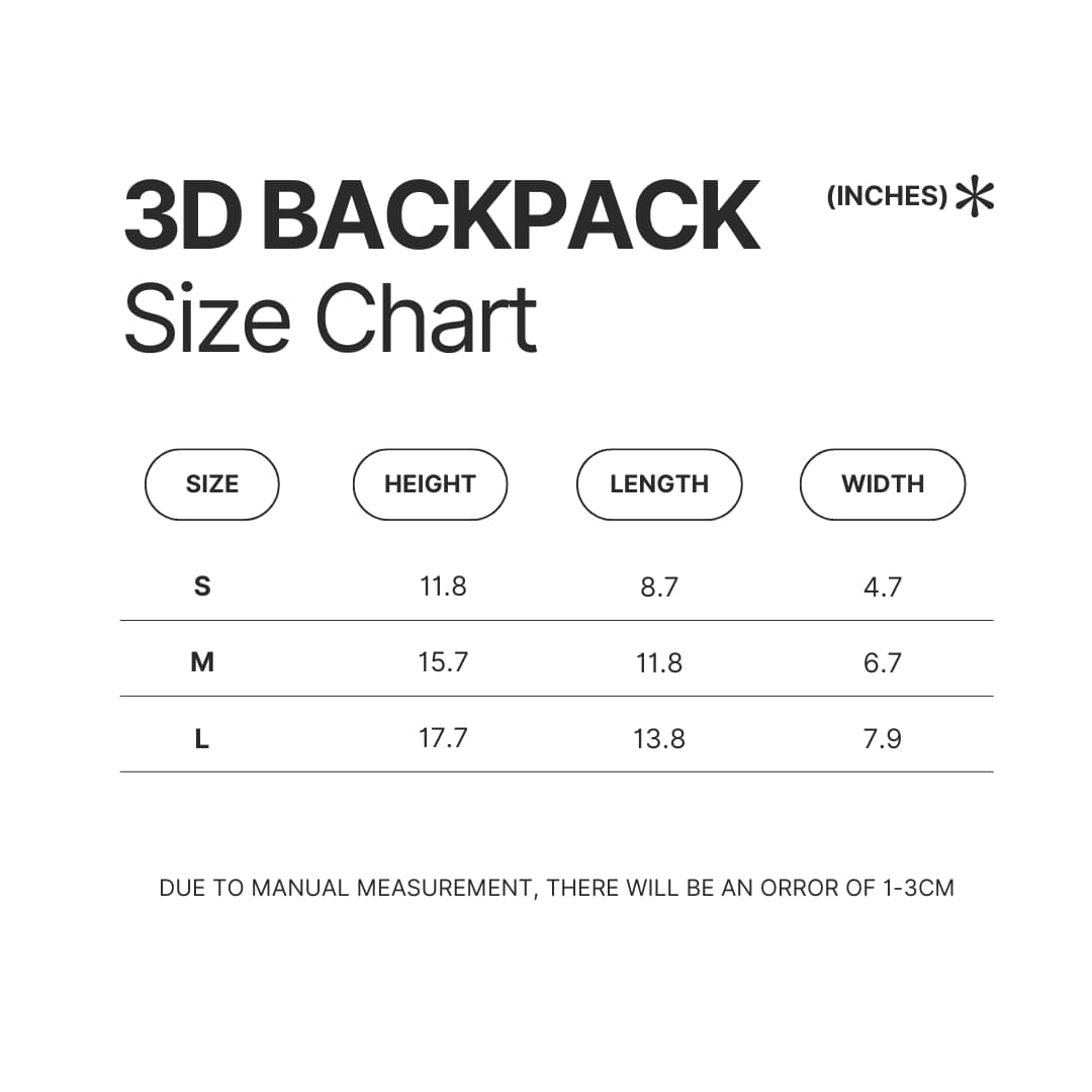 3D Backpack Size Chart - One Punch Man UK Shop