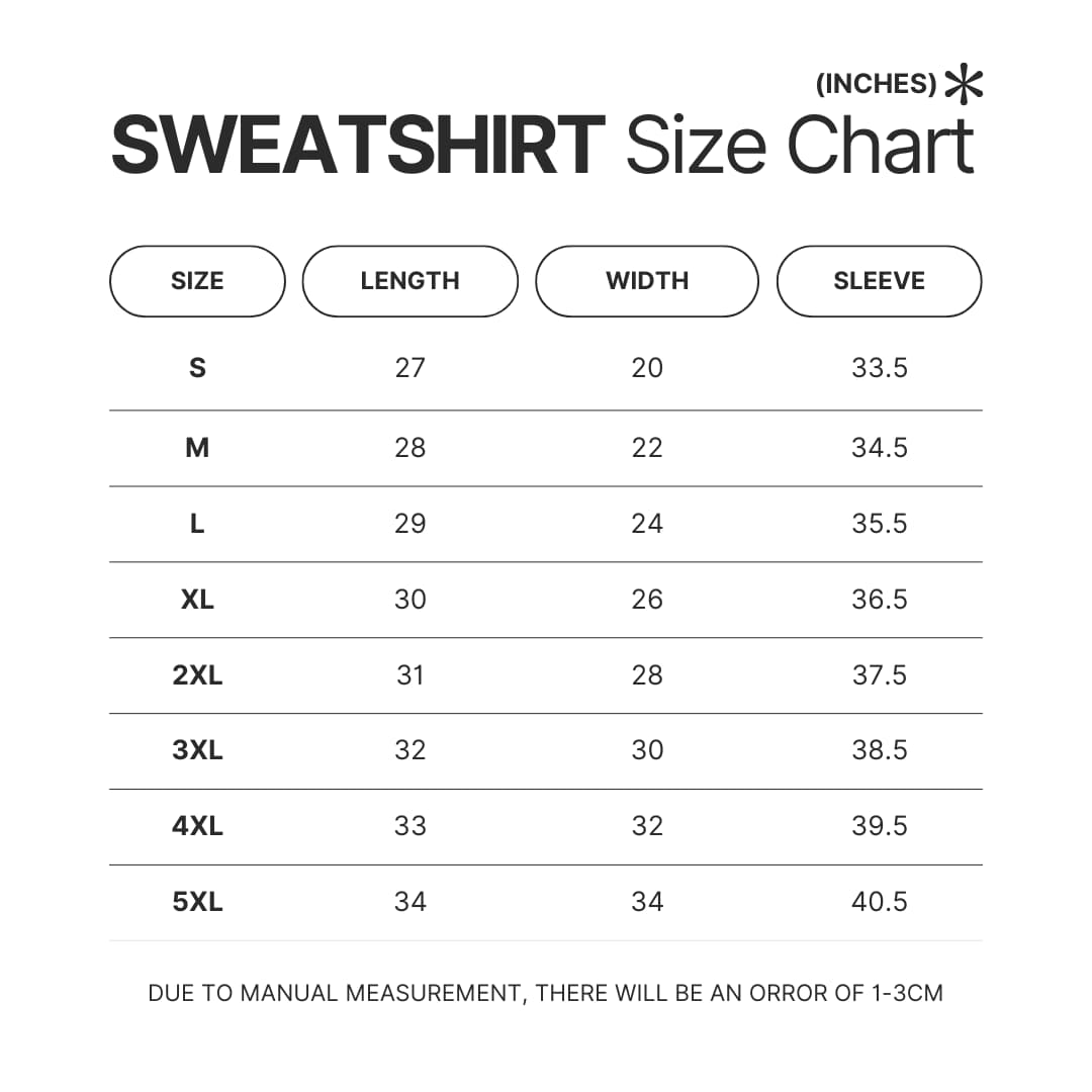 Sweatshirt Size Chart - One Punch Man UK Shop