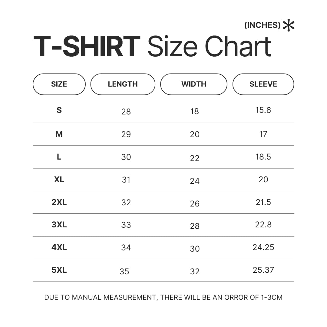 T shirt Size Chart - One Punch Man UK Shop