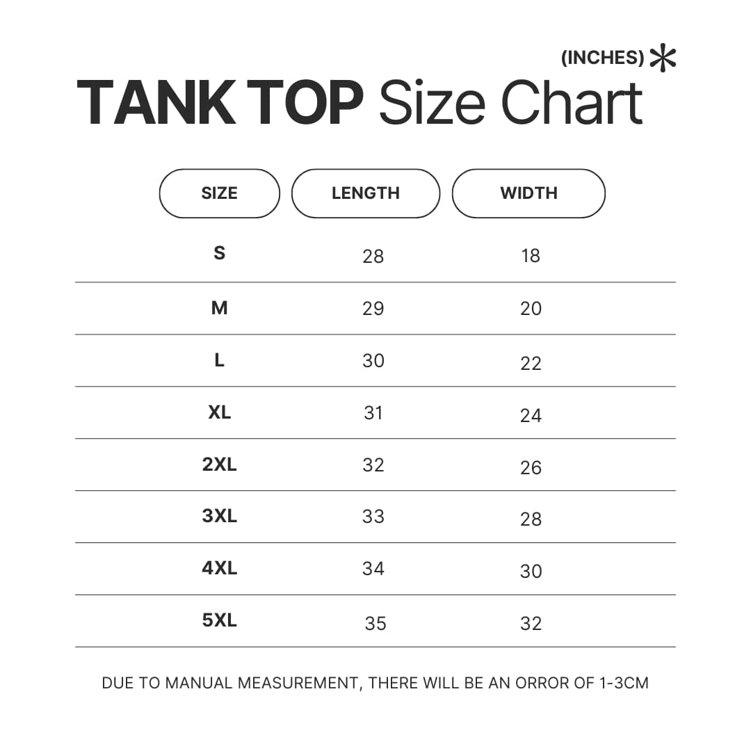 Tank Top Size Chart - One Punch Man UK Shop