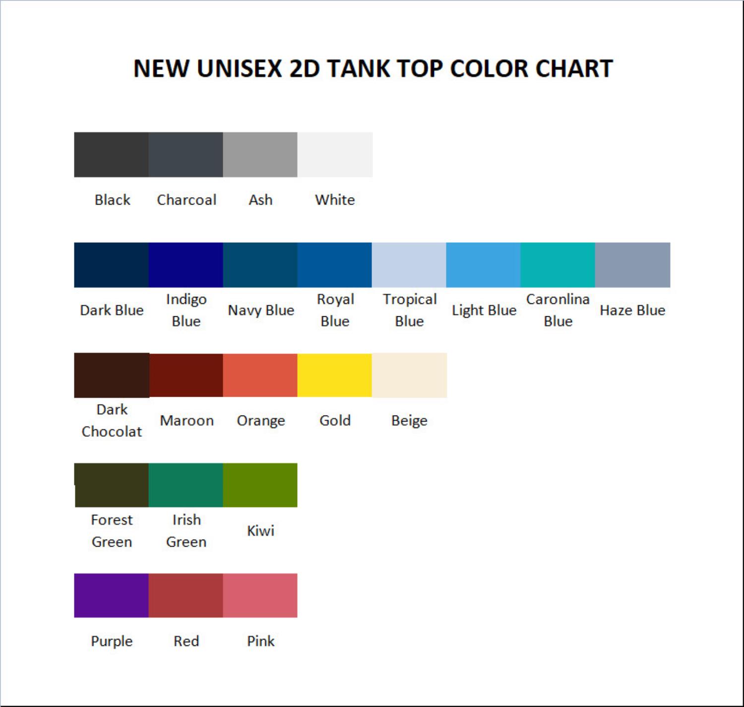 tank top color chart - One Punch Man UK Shop