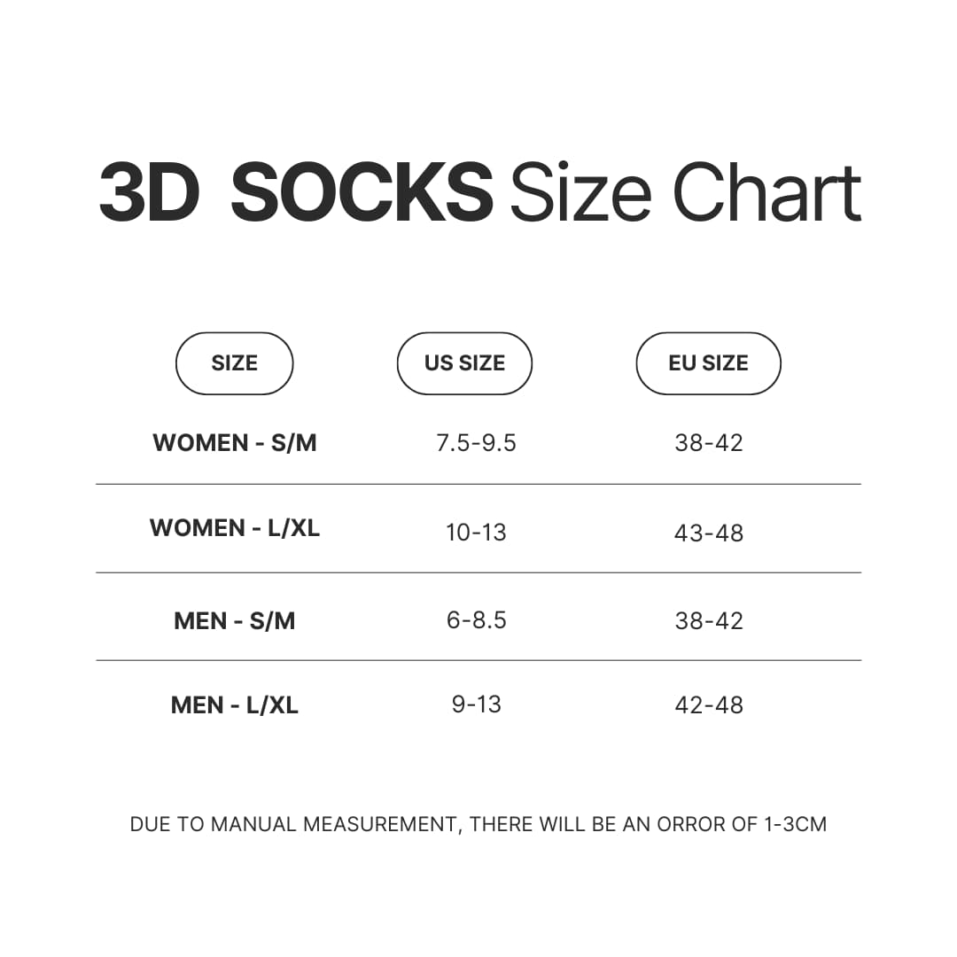 3D Socks Size Chart - One Punch Man UK Shop