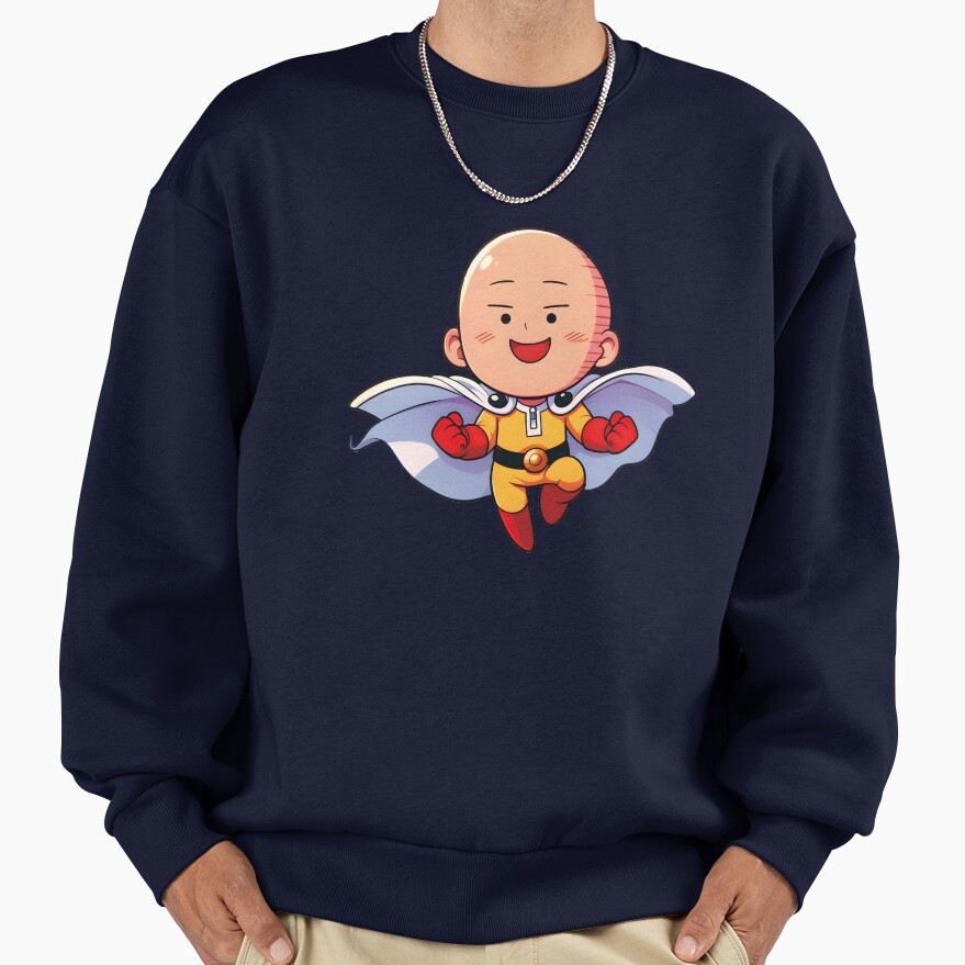 Cute Bald Superhero Chibi Kawaii One Punch Hero Anime Fan Art Gift Sweatshirt - Image 5