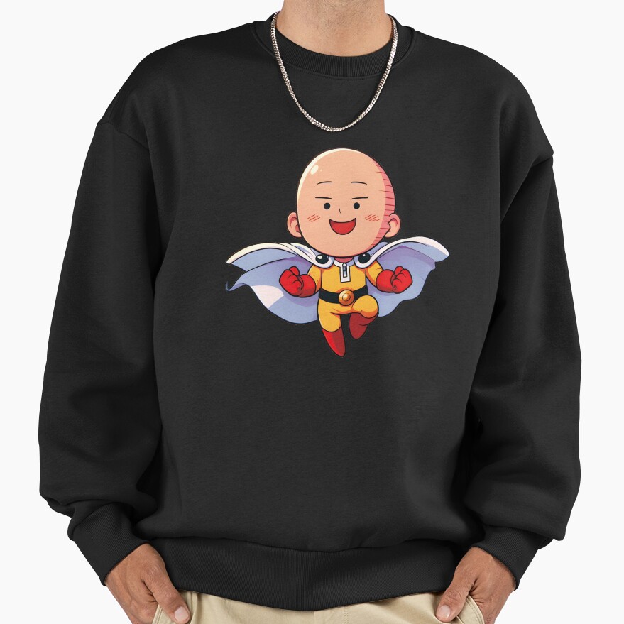 Cute Bald Superhero Chibi Kawaii One Punch Hero Anime Fan Art Gift Sweatshirt - Image 2
