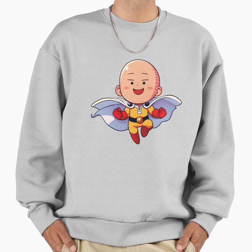 Cute Bald Superhero Chibi Kawaii One Punch Hero Anime Fan Art Gift Sweatshirt - Image 4