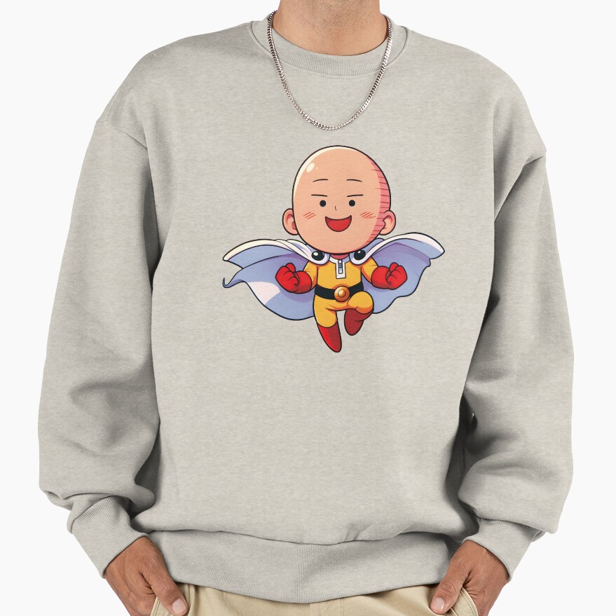 Cute Bald Superhero Chibi Kawaii One Punch Hero Anime Fan Art Gift Sweatshirt - Image 3