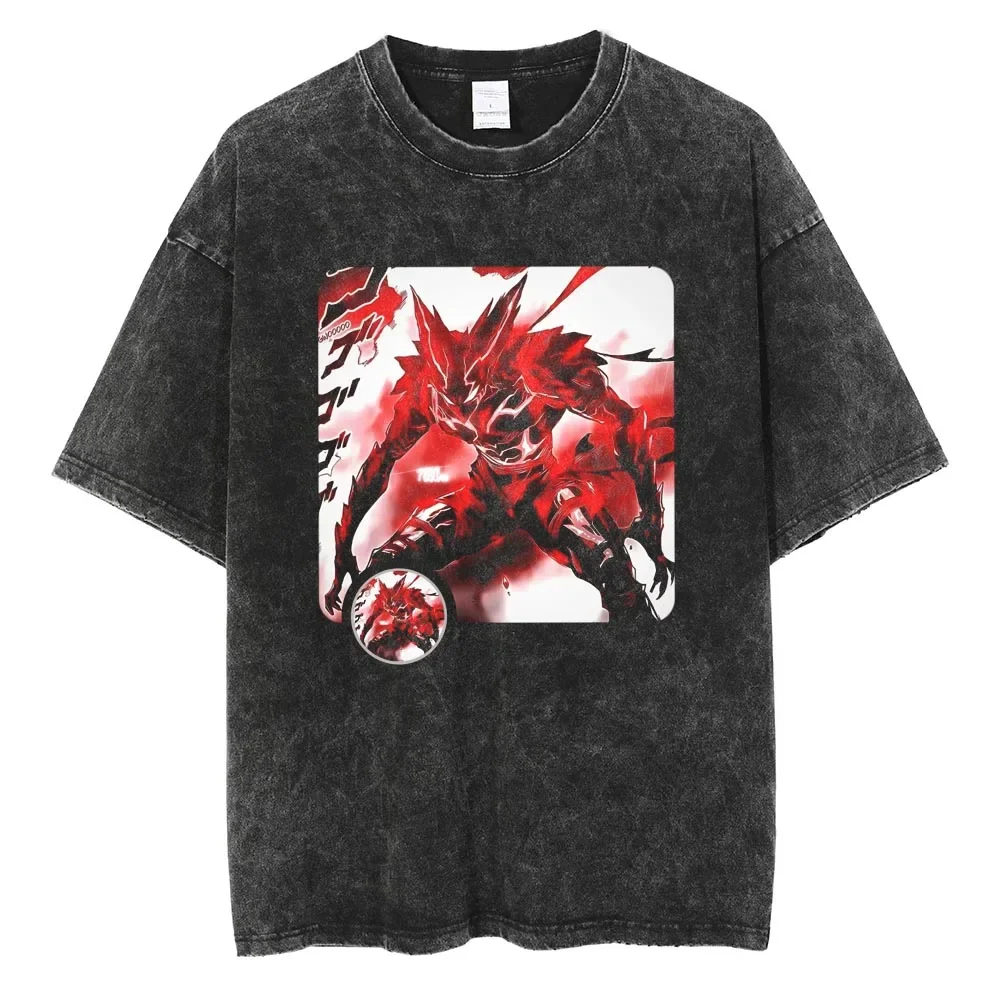 Garou Red Design Anime ONE PUNCH MAN Mineral Wash T-shirt