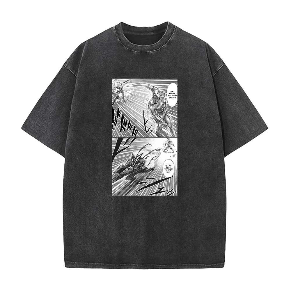 Black White Color Anime ONE PUNCH MAN Mineral Wash T-shirt