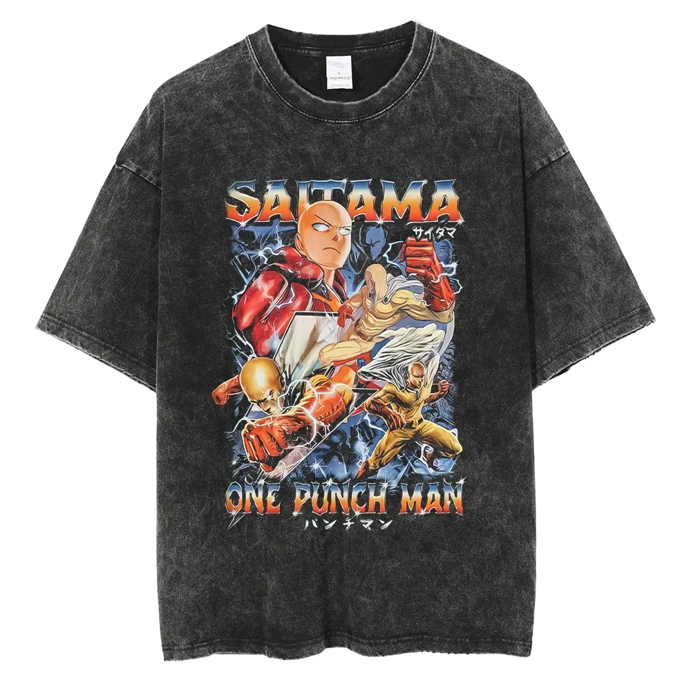 Saitama Profile Anime ONE PUNCH MAN Mineral Wash T-shirt