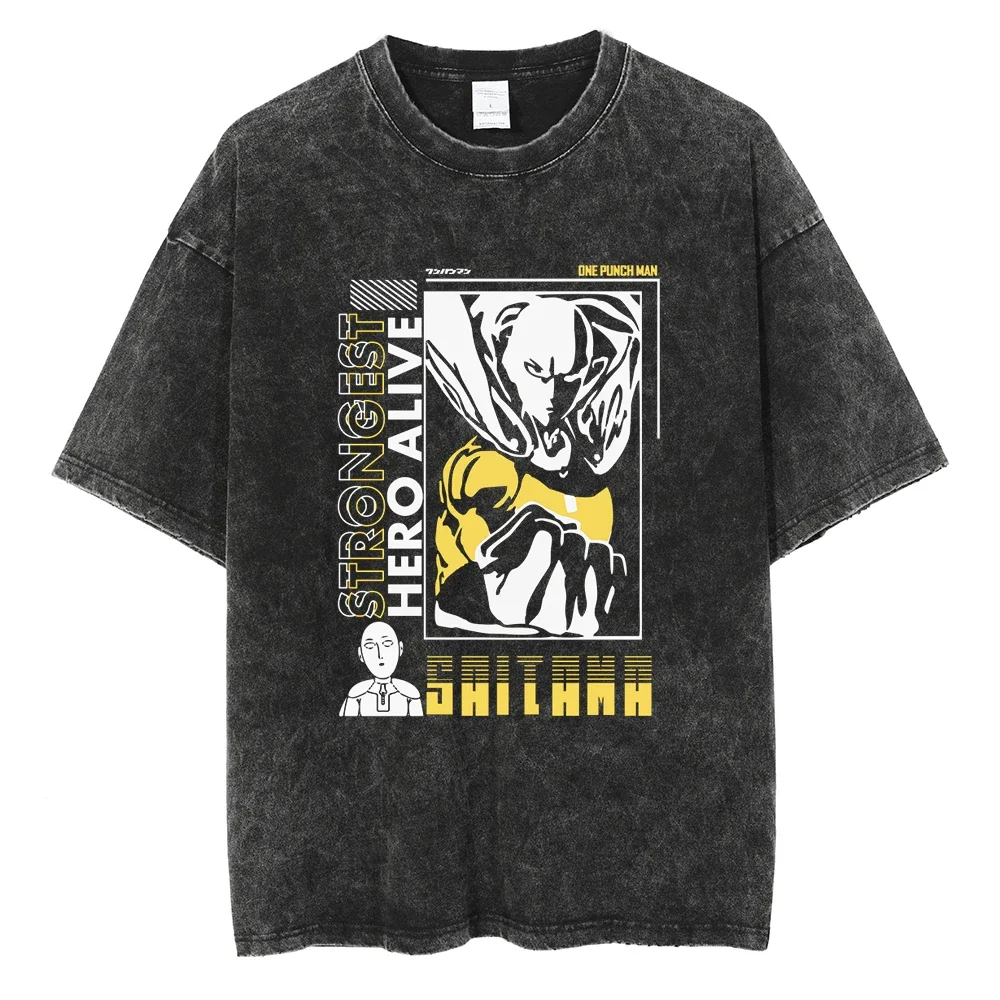 Saitama Yellow Design Anime ONE PUNCH MAN Mineral Wash T-shirt