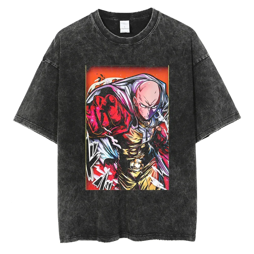 Retro Anime ONE PUNCH MAN Mineral Wash T-shirt