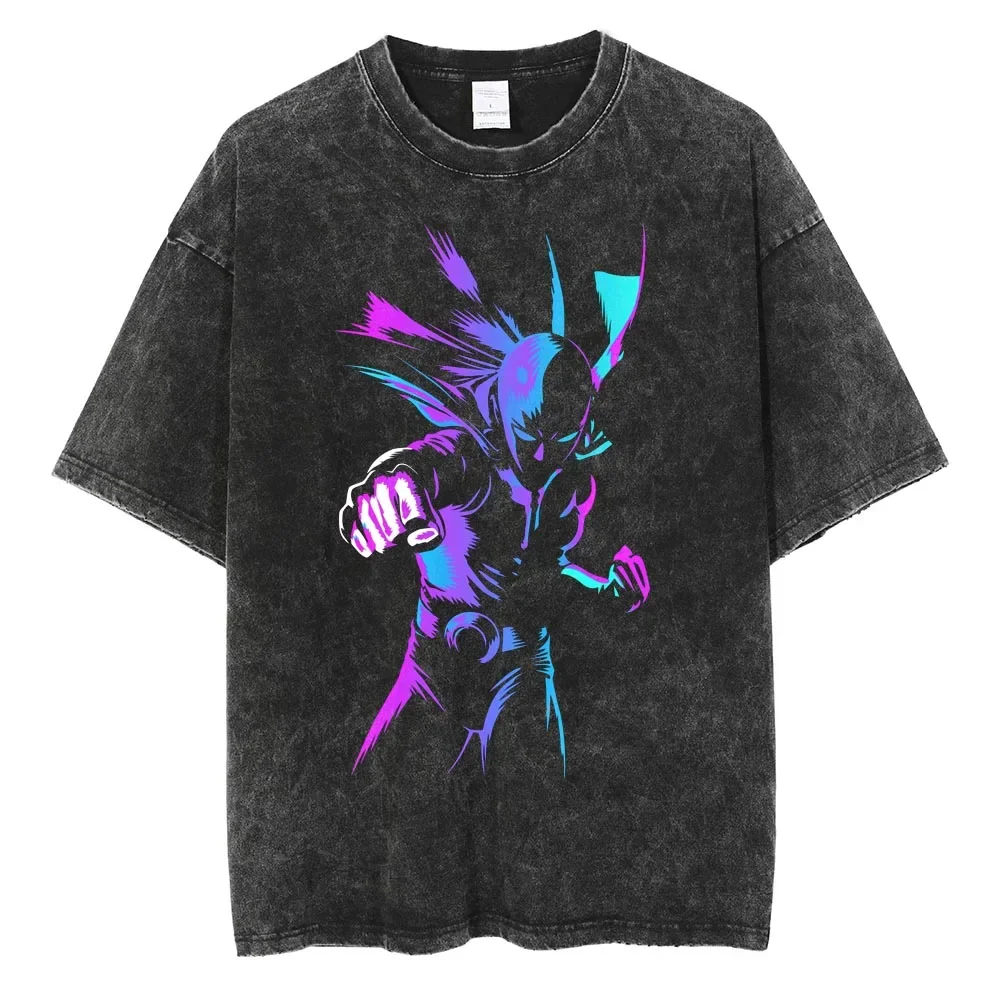 Saitama Colorful Anime ONE PUNCH MAN Mineral Wash T-shirt
