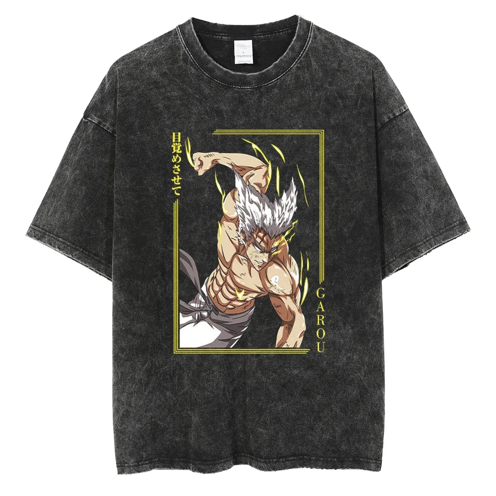 Garou White Hair Anime ONE PUNCH MAN Mineral Wash T-shirt