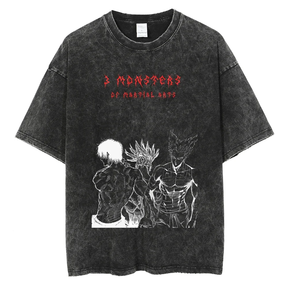 Red Text Anime ONE PUNCH MAN Mineral Wash T-shirt
